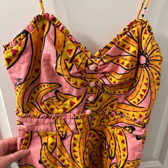 FARM RIO Anthropologie Banana Floral Pink Linen Jumpsuit - Picture 4 of 5